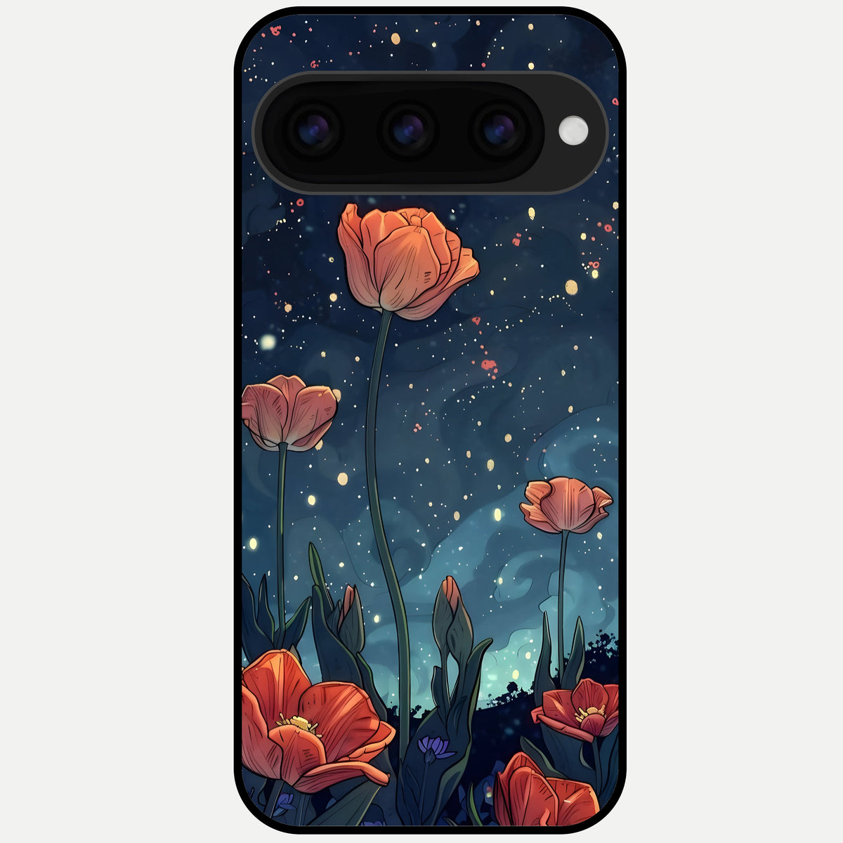 Midnight Tulip Glow Glass Case For Google Pixel 11 Pro back cover – full design glossy printed glass finish