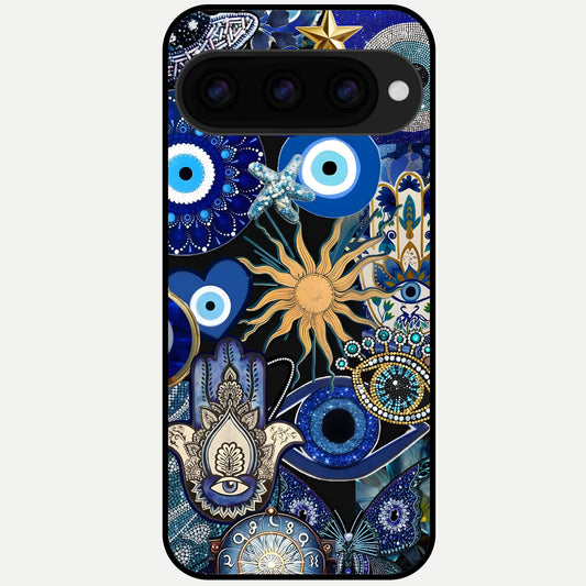  Mystic Blue Evil Eye Glass Case For Google Pixel 11 Pro back cover – full design glossy printed glass finish