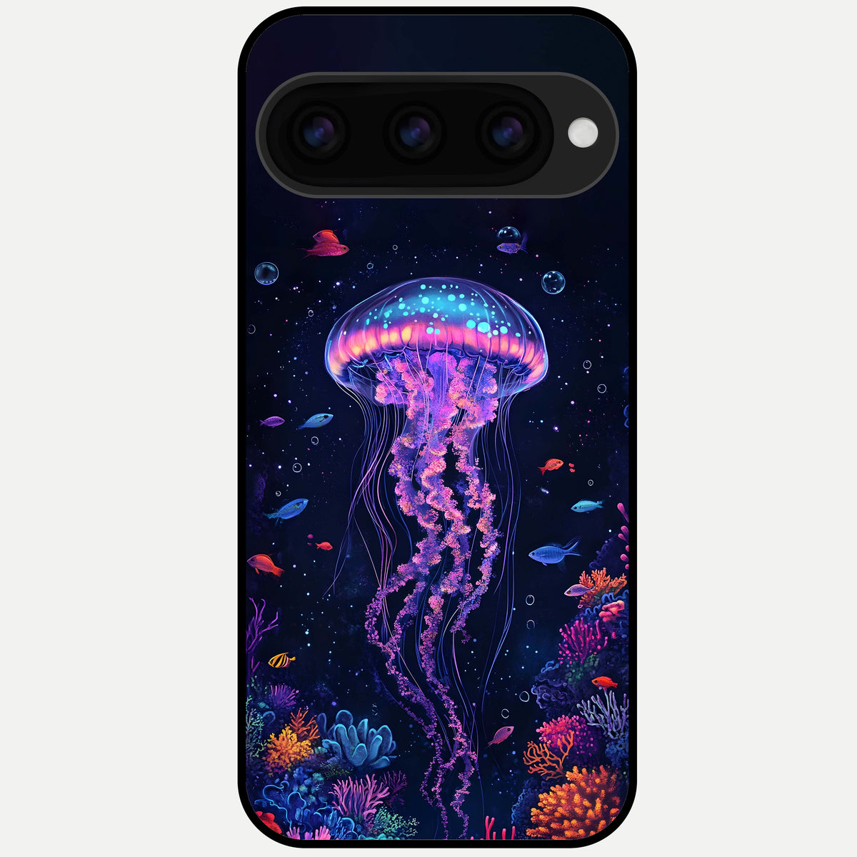  Neon Jellyfish Glass Case For Google Pixel 11 Pro back cover – full design glossy printed glass finish