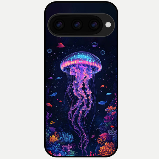  Neon Jellyfish Glass Case For Google Pixel 11 Pro back cover – full design glossy printed glass finish