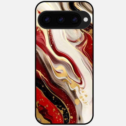 Red And White Marble Glass Case For Google Pixel 11 Pro back cover – full design glossy printed glass finish