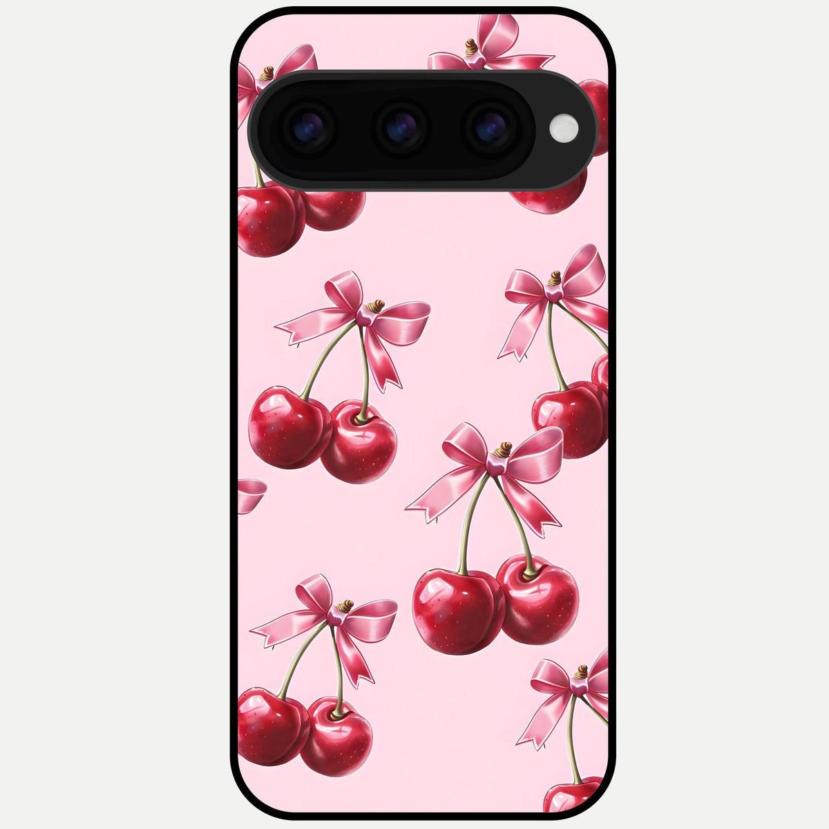  Red Cherries Pattern Glass Case For Google Pixel 11 Pro back cover – full design glossy printed glass finish