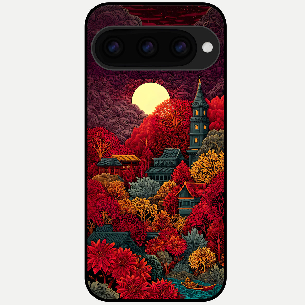 Scarlet Autumn Temple Glass Case For Google Pixel 11 Pro back cover – full design glossy printed glass finish