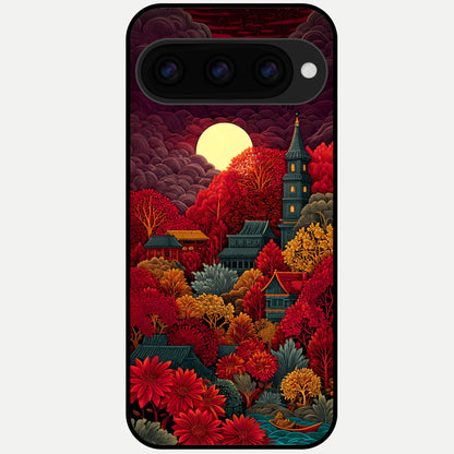  Scarlet Autumn Temple Glass Case For Google Pixel 11 Pro back cover – full design glossy printed glass finish