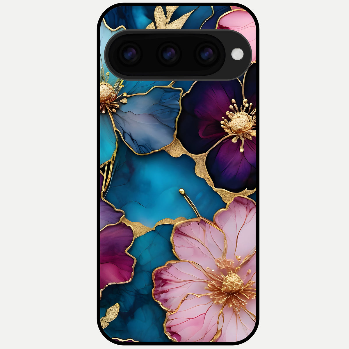  Sparkle Floral Glass Case For Google Pixel 11 Pro back cover – full design glossy printed glass finish