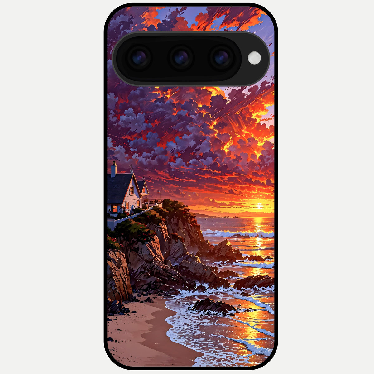  Sunset House By Sea Glass Case For Google Pixel 11 Pro back cover – full design glossy printed glass finish
