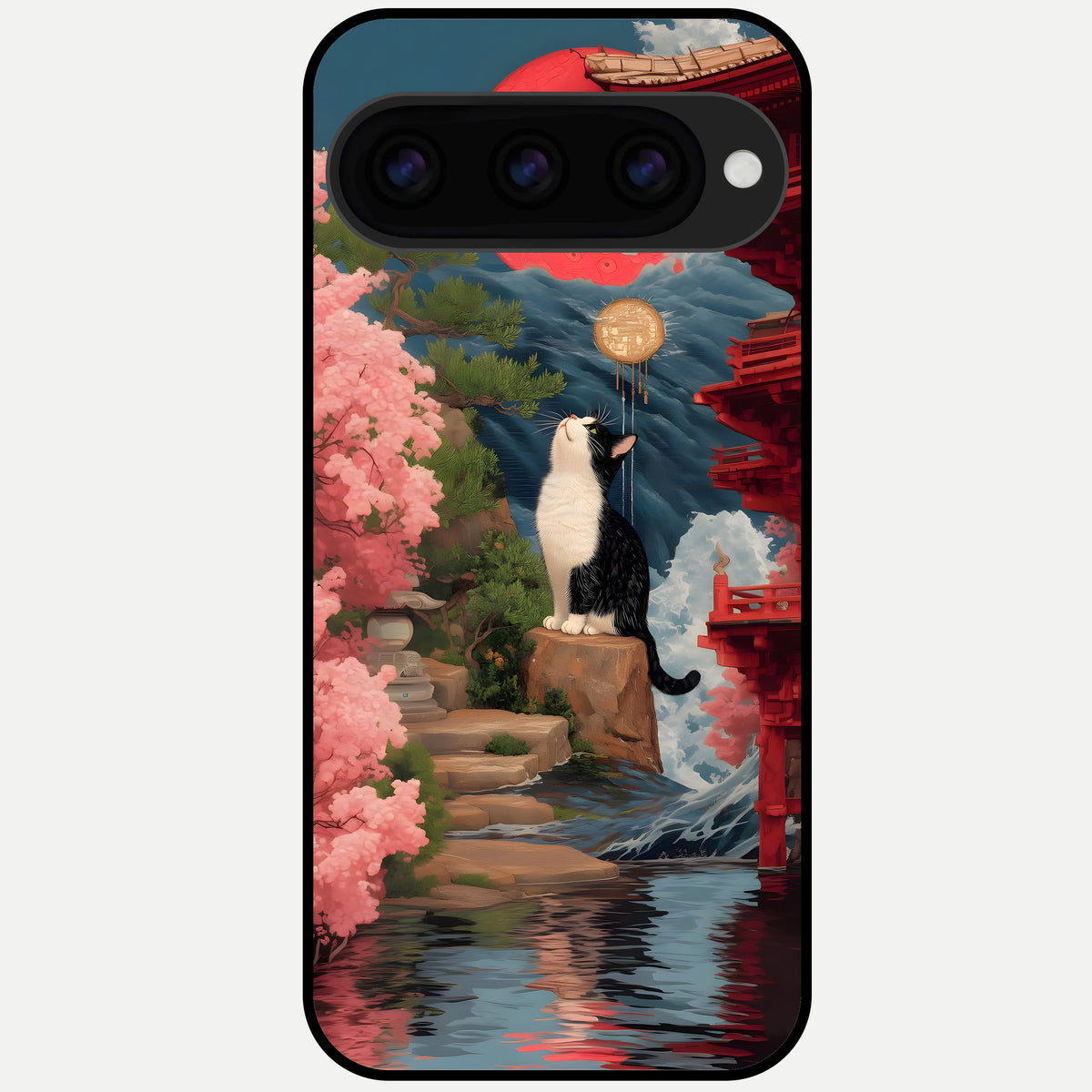  Temple Cat Scenery Glass Case For Google Pixel 11 Pro back cover – full design glossy printed glass finish