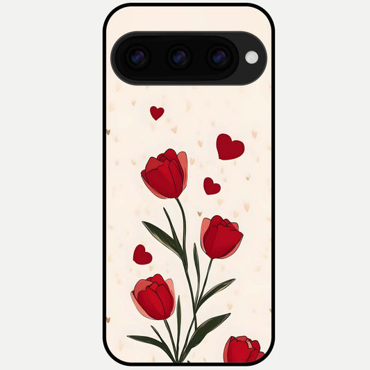  Tulip With Heart Glass Case For Google Pixel 11 Pro back cover – full design glossy printed glass finish