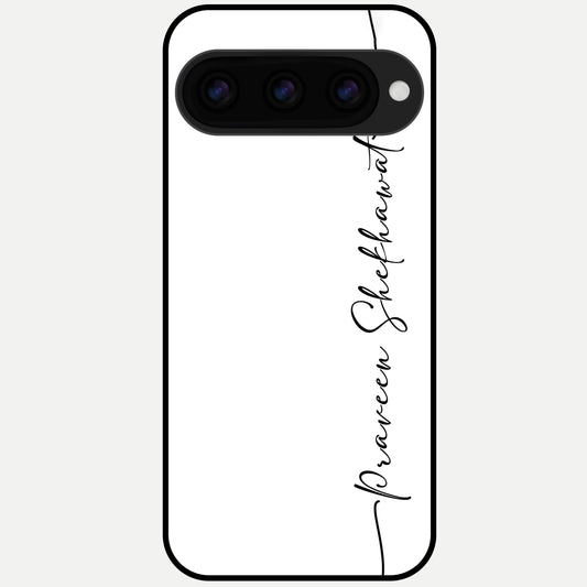  White Tune Custom Name Glass Case For Google Pixel 11 Pro back cover – personalized glossy printed glass finish