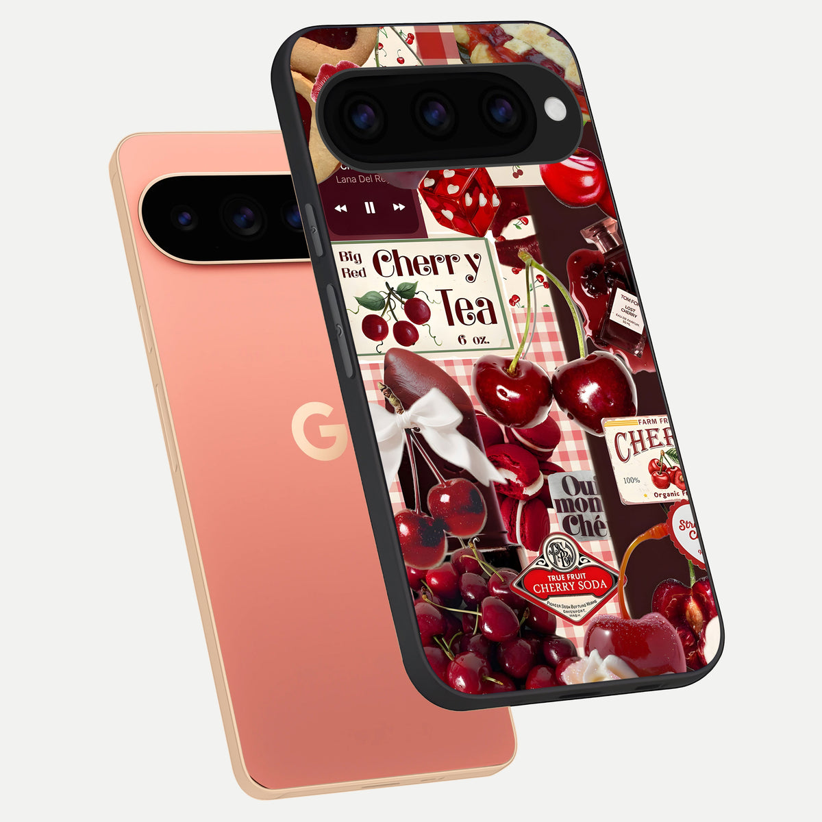  Aesthetic Cherry Tea phone case For Google Pixel 11 Pro XL showing premium glass back cover with detailed artwork