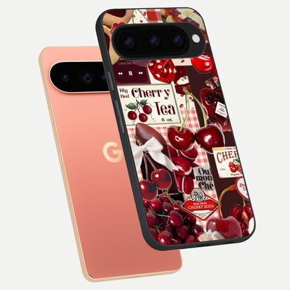  Aesthetic Cherry Tea phone case For Google Pixel 11 Pro XL showing premium glass back cover with detailed artwork