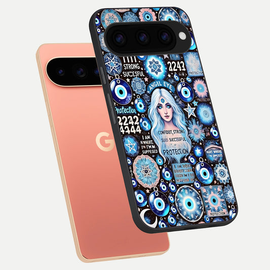  Angel Aura Shield phone case For Google Pixel 11 Pro XL showing premium glass back cover with detailed artwork
