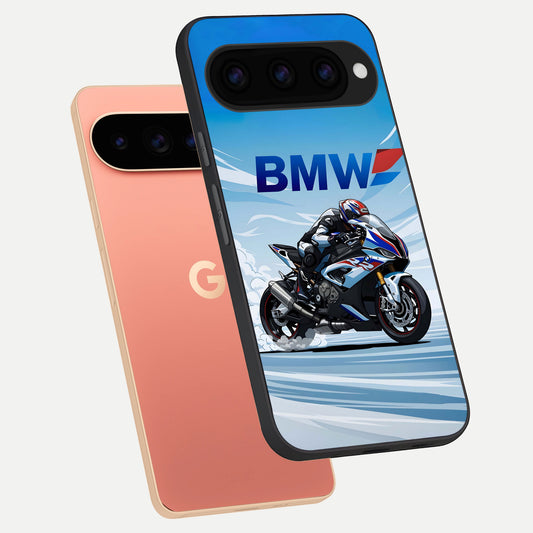  BMW Power Drift phone case For Google Pixel 11 Pro XL showing premium glass back cover with detailed artwork