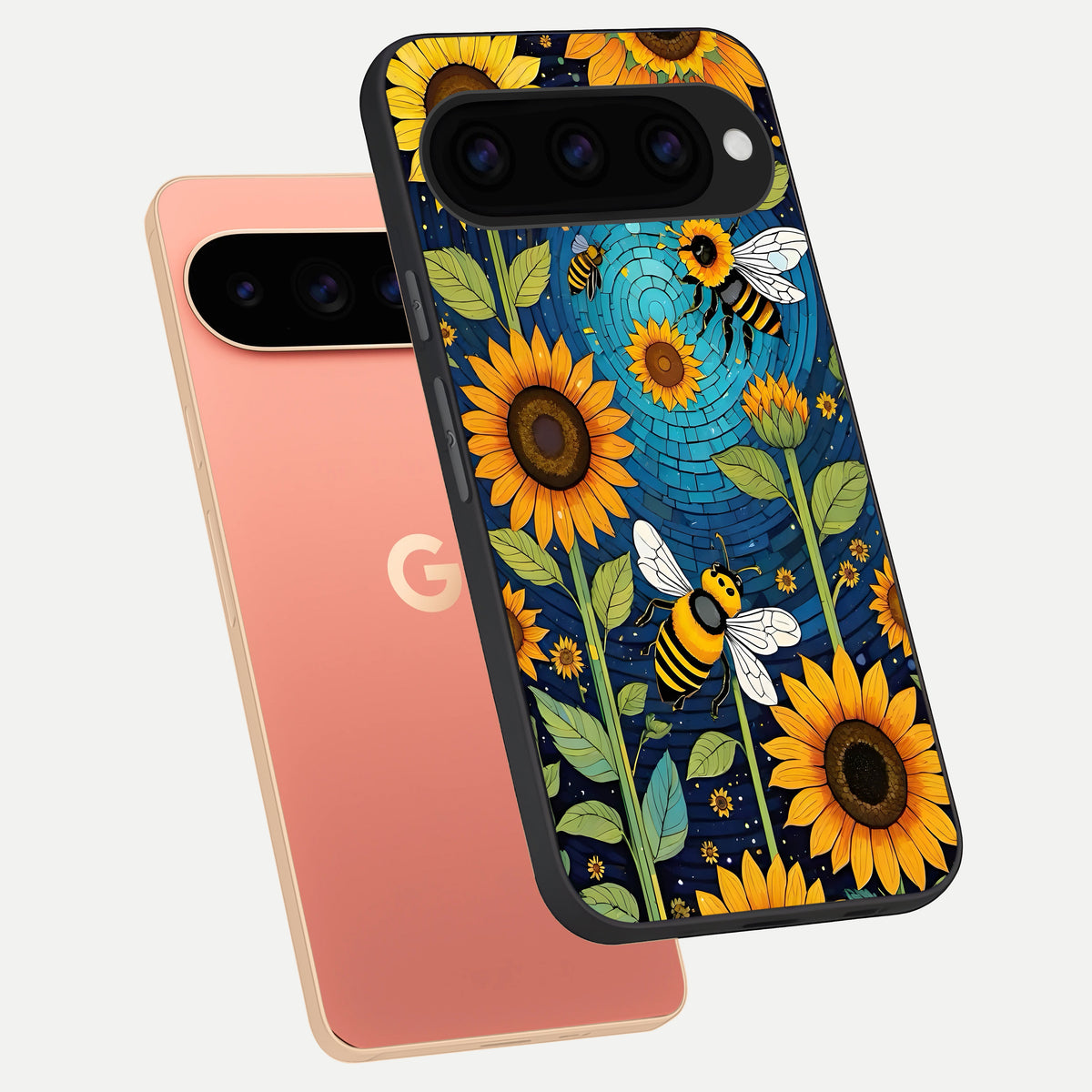 Bees And Sunflowers phone case For Google Pixel 11 Pro XL showing premium glass back cover with detailed artwork