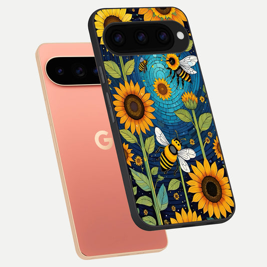  Bees And Sunflowers phone case For Google Pixel 11 Pro XL showing premium glass back cover with detailed artwork