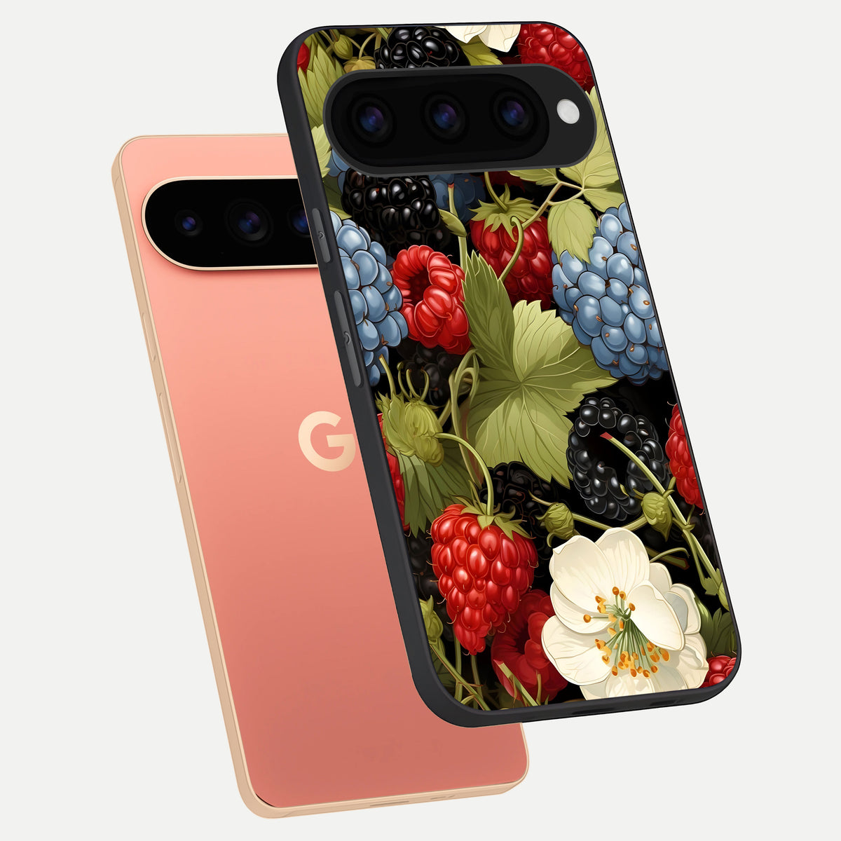  Berry Bloom Charm phone case For Google Pixel 11 Pro XL showing premium glass back cover with detailed artwork