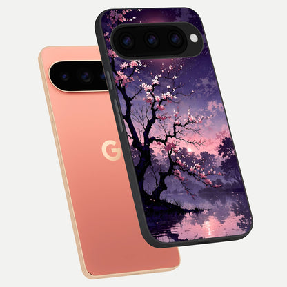  Blossom Pink Moon phone case For Google Pixel 11 Pro XL showing premium glass back cover with detailed artwork