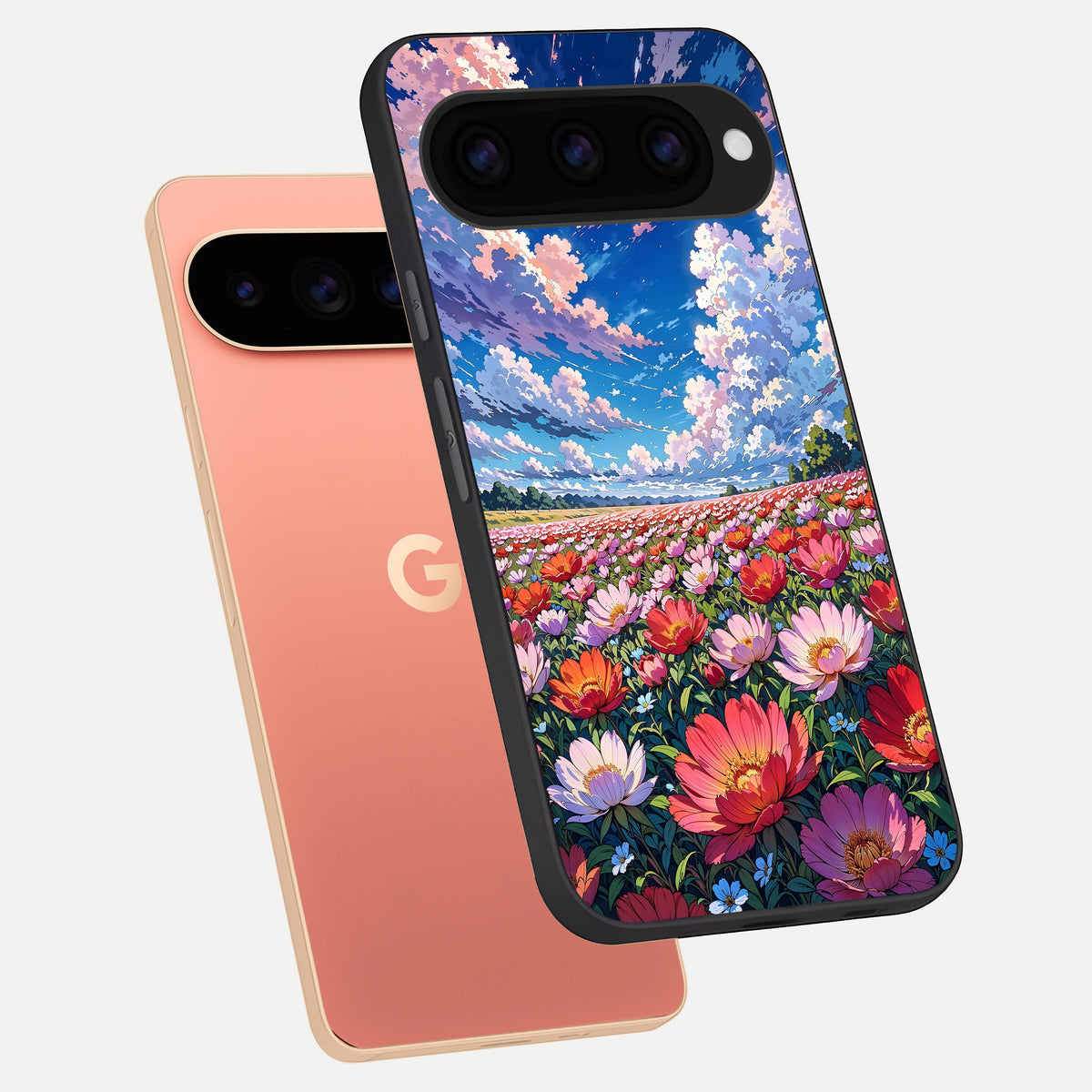  Blossom Sky Field phone case For Google Pixel 11 Pro XL showing premium glass back cover with detailed artwork