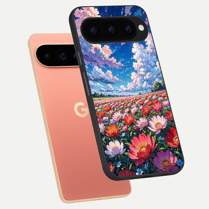  Blossom Sky Field phone case For Google Pixel 11 Pro XL showing premium glass back cover with detailed artwork