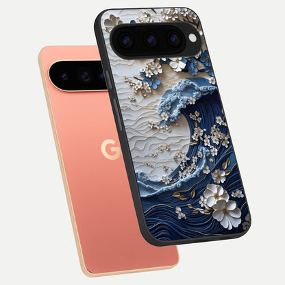  Blossom Wave Art phone case For Google Pixel 11 Pro XL showing premium glass back cover with detailed artwork
