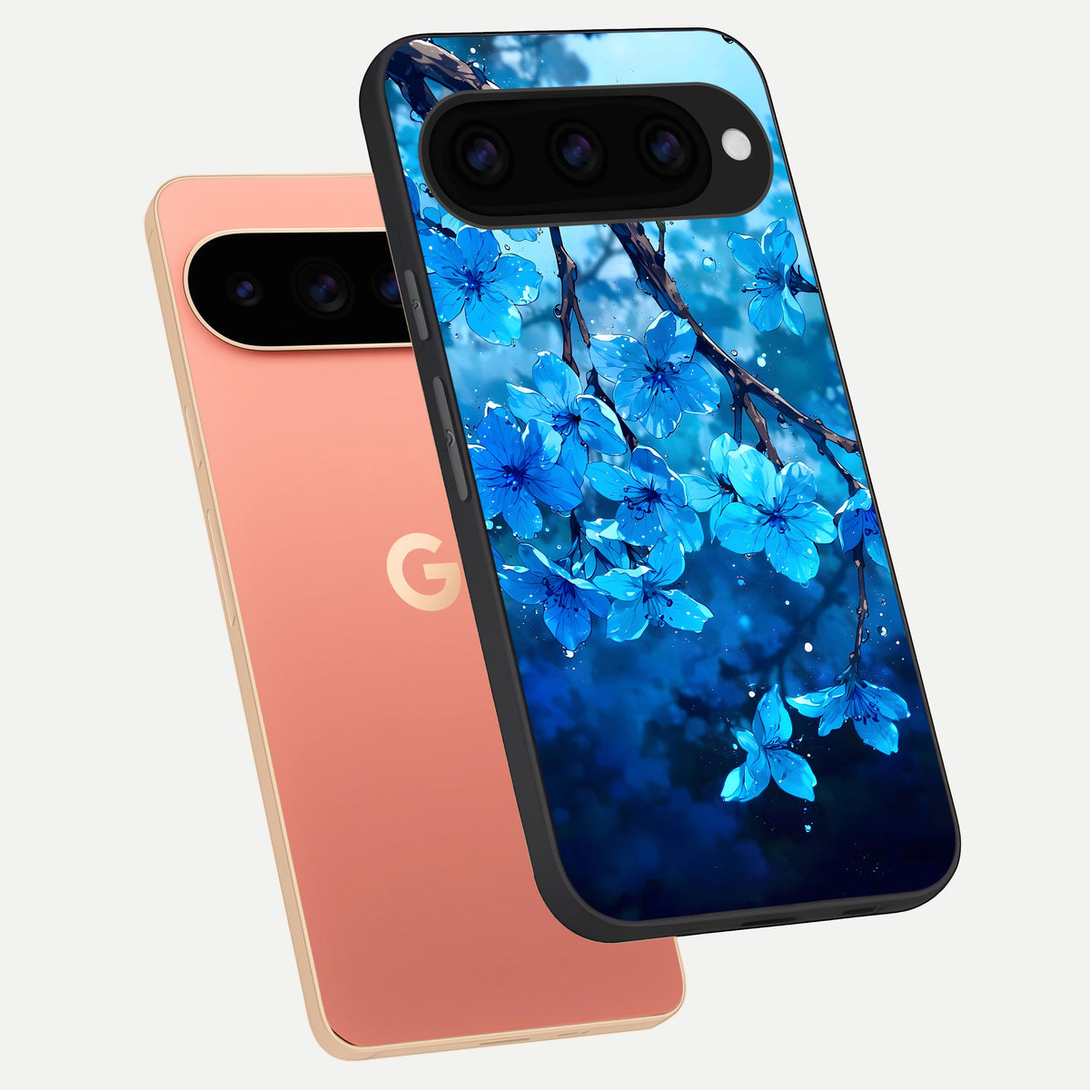  Blue Blossoms Branch phone case For Google Pixel 11 Pro XL showing premium glass back cover with detailed artwork