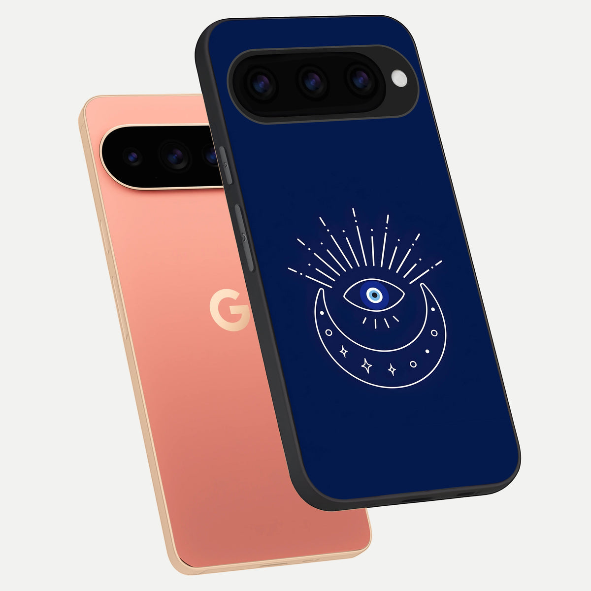 Blue Evil Eye phone case For Google Pixel 11 Pro XL showing premium glass back cover with detailed artwork