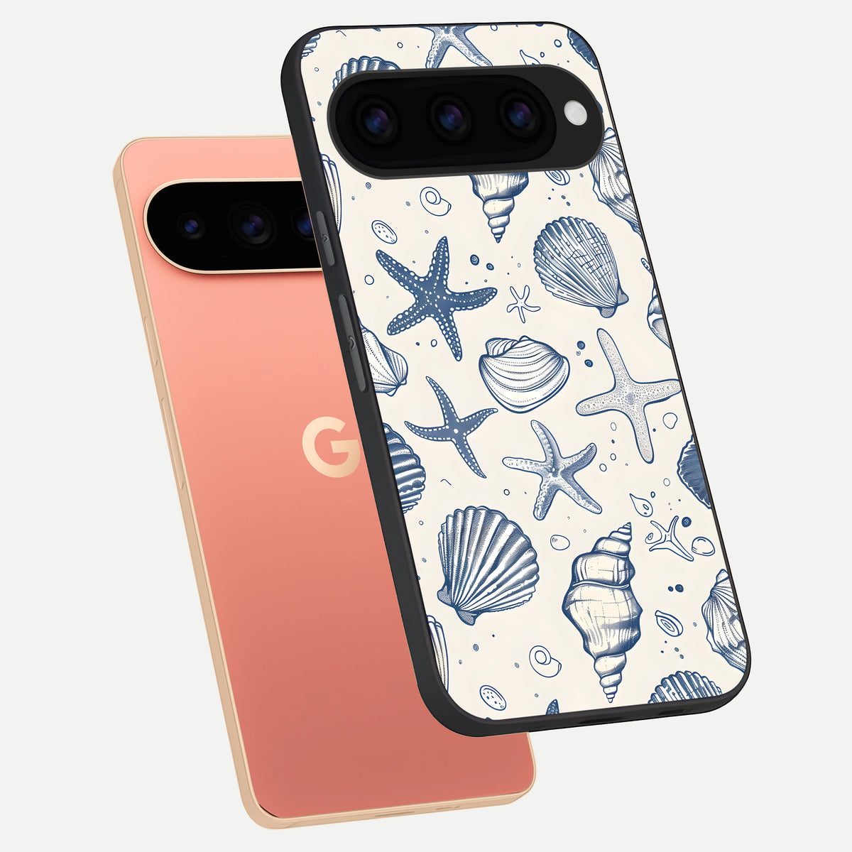  Blue Ocean Outline phone case For Google Pixel 11 Pro XL showing premium glass back cover with detailed artwork
