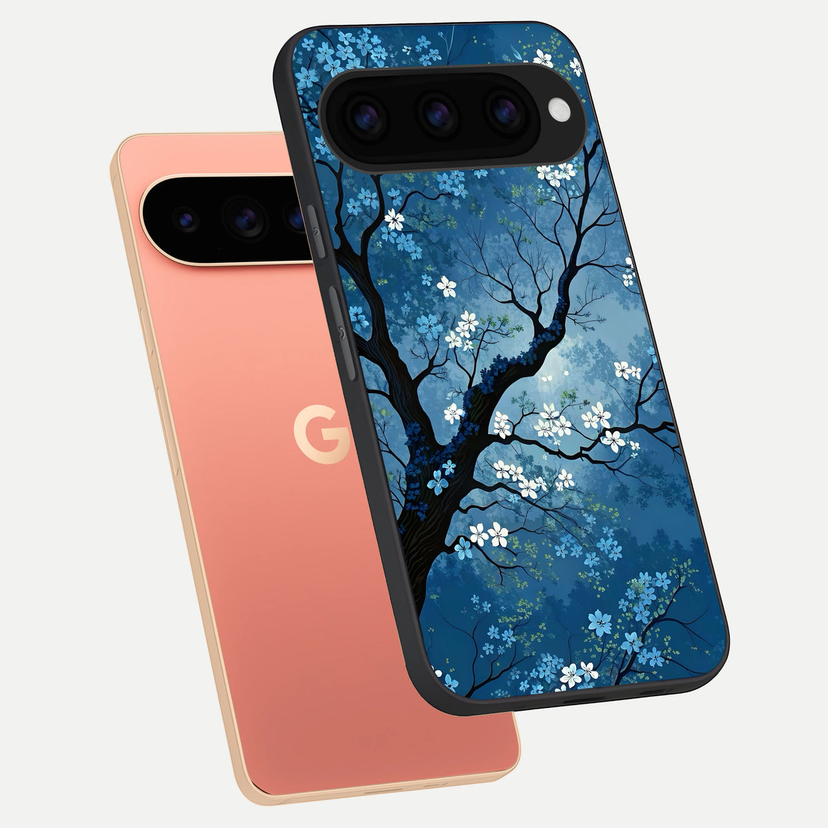  Blue Tree Serenity phone case For Google Pixel 11 Pro XL showing premium glass back cover with detailed artwork