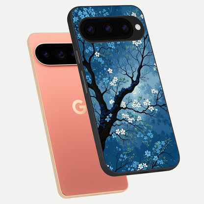  Blue Tree Serenity phone case For Google Pixel 11 Pro XL showing premium glass back cover with detailed artwork