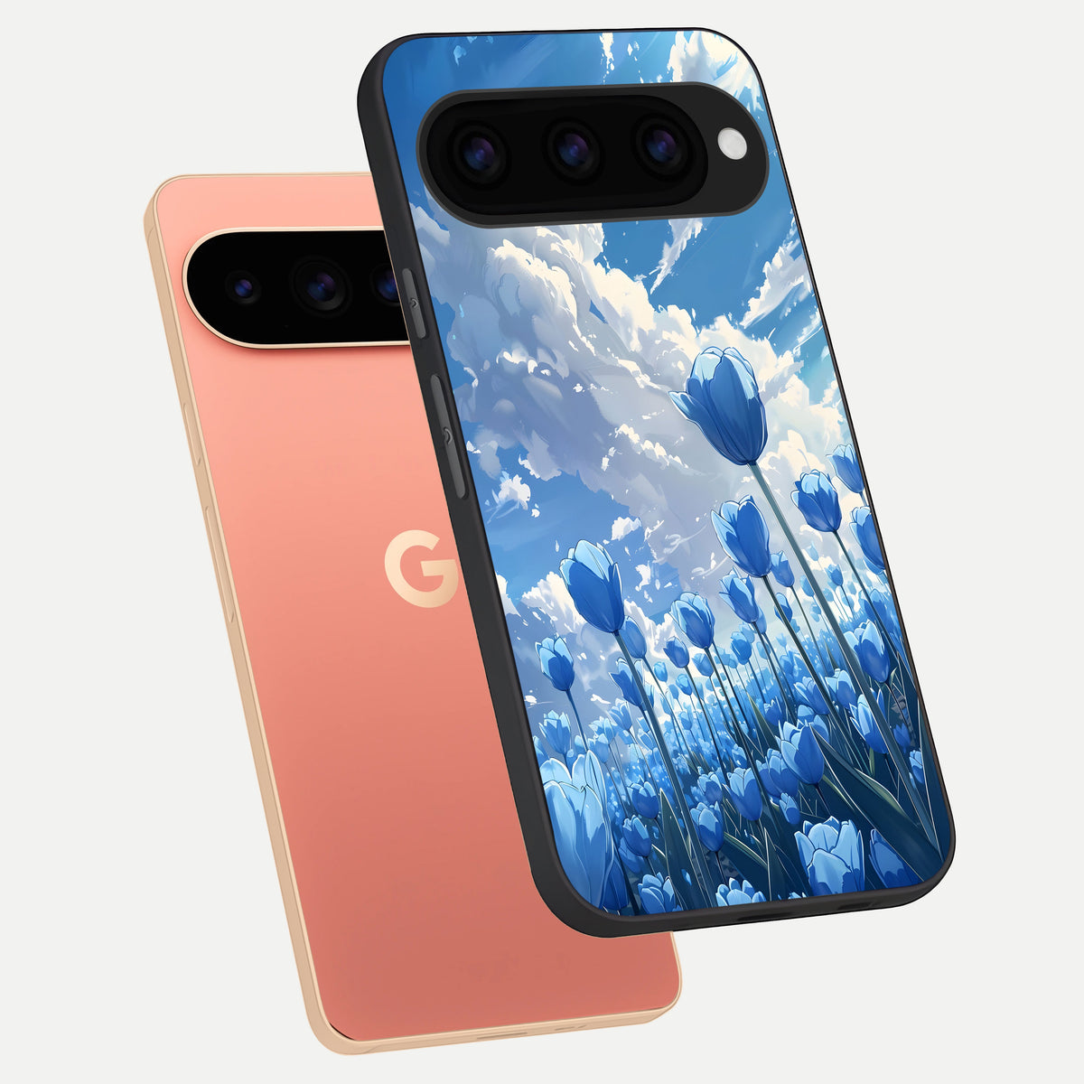  Blue Tulip Clouds phone case For Google Pixel 11 Pro XL showing premium glass back cover with detailed artwork