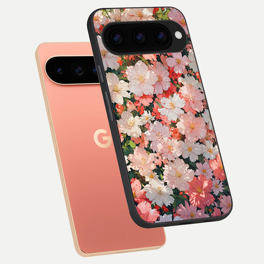  Blush Bloom Field phone case For Google Pixel 11 Pro XL showing premium glass back cover with detailed artwork