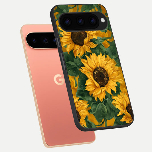  Bright Sunflower Bloom phone case For Google Pixel 11 Pro XL showing premium glass back cover with detailed artwork