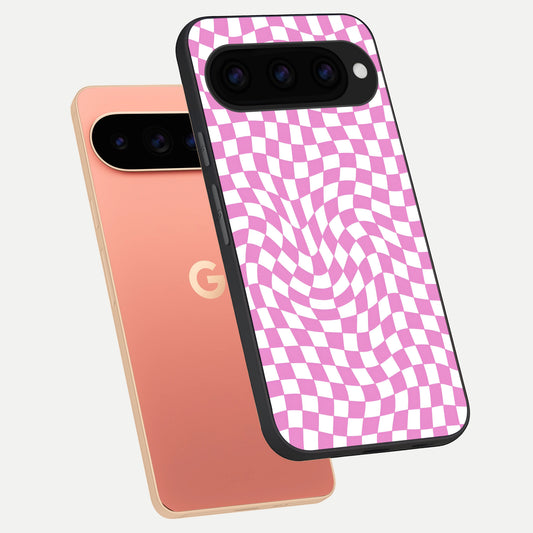  Bubblegum Check Wave phone case For Google Pixel 11 Pro XL showing premium glass back cover with detailed artwork