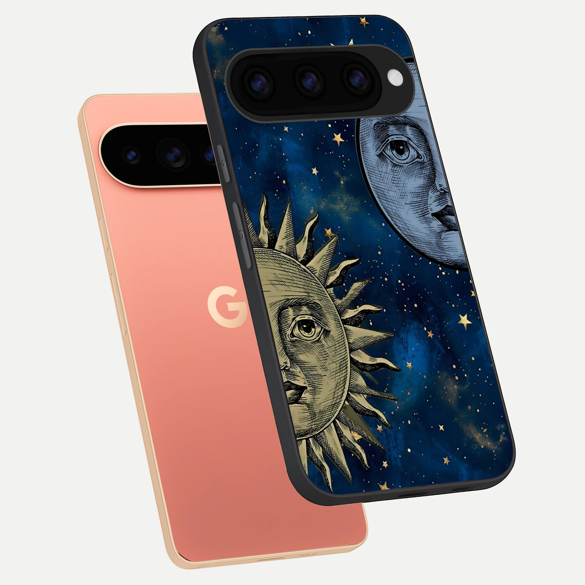  Celestial Moon With Sun phone case For Google Pixel 11 Pro XL showing premium glass back cover with detailed artwork