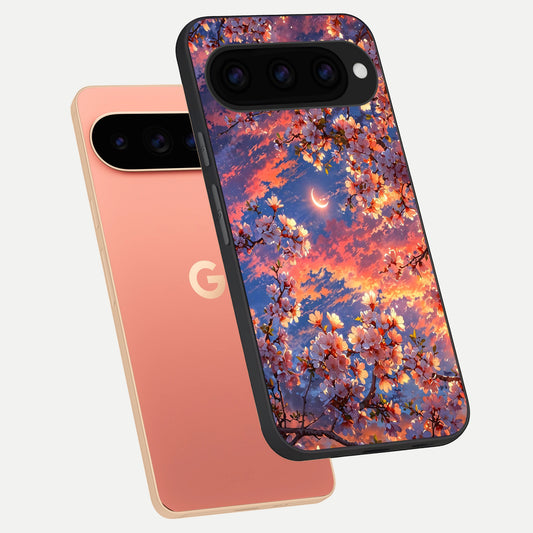  Celestial Sakura Sunset phone case For Google Pixel 11 Pro XL showing premium glass back cover with detailed artwork
