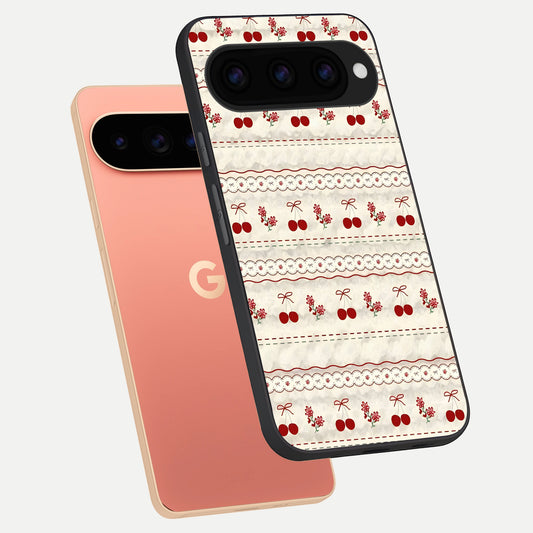  Cherry Bloom Charm phone case For Google Pixel 11 Pro XL showing premium glass back cover with detailed artwork