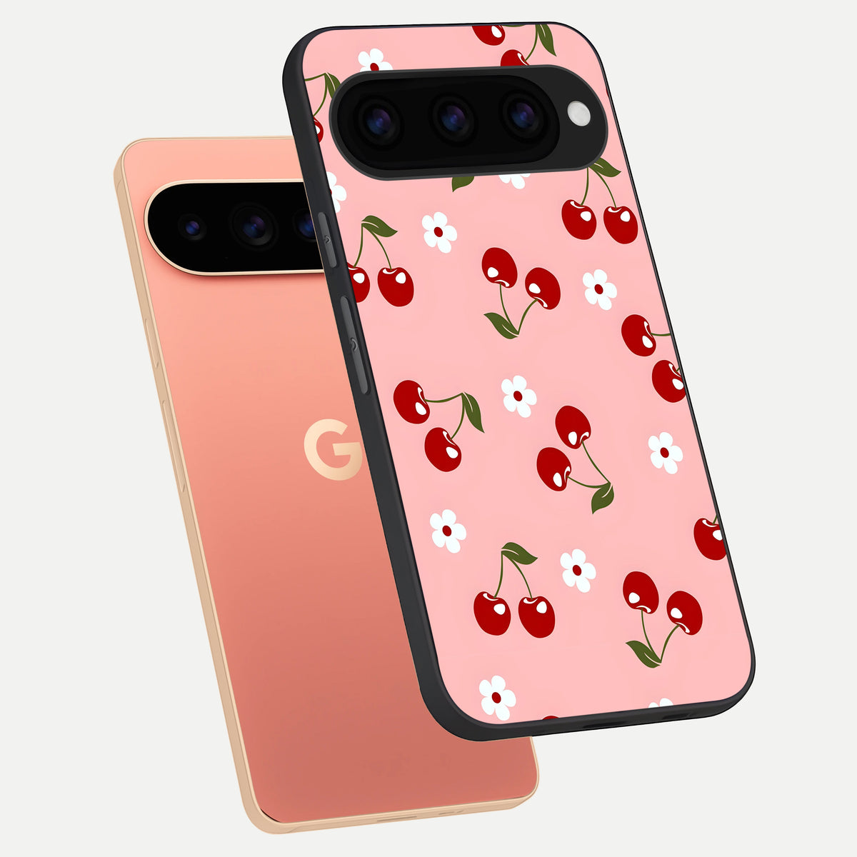  Cherry Love Mood phone case For Google Pixel 11 Pro XL showing premium glass back cover with detailed artwork