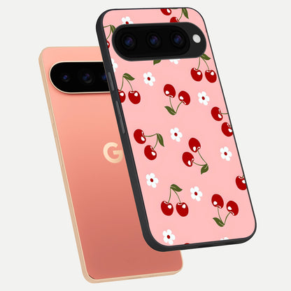  Cherry Love Mood phone case For Google Pixel 11 Pro XL showing premium glass back cover with detailed artwork
