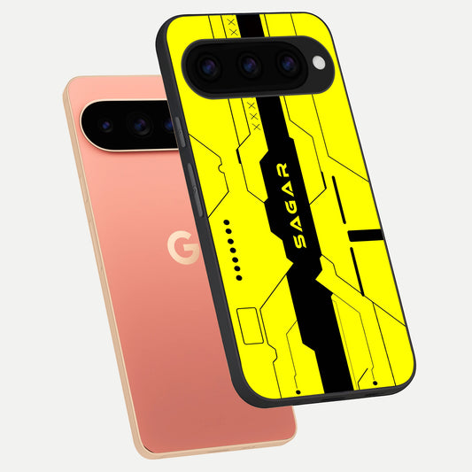  Circuit CYBERPUNK Custom Name phone case For Google Pixel 11 Pro XL showing premium glass back cover with detailed artwork
