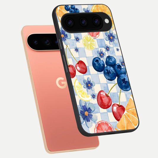  Citrus Bloom Joy phone case For Google Pixel 11 Pro XL showing premium glass back cover with detailed artwork