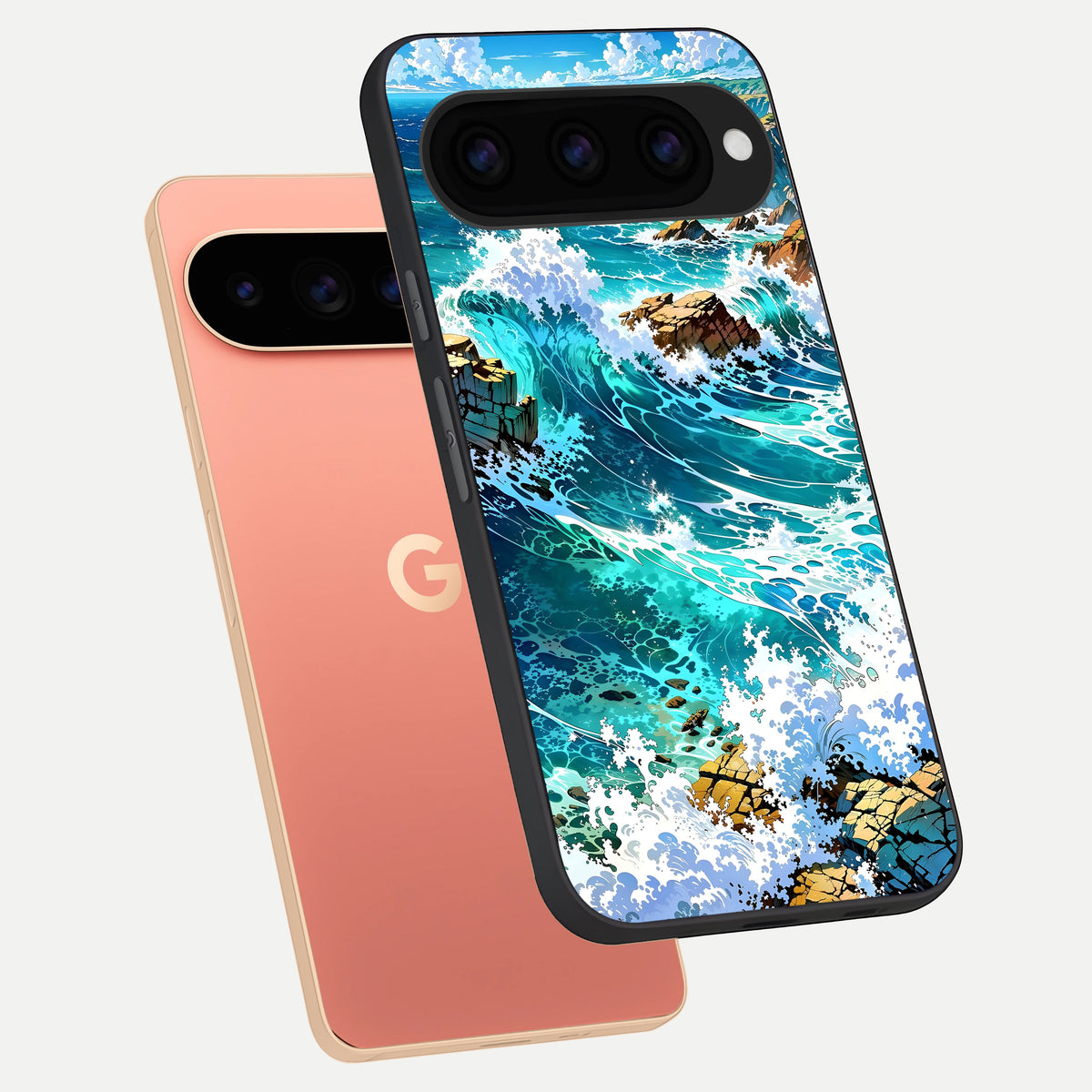  Coastal Blue Waves phone case For Google Pixel 11 Pro XL showing premium glass back cover with detailed artwork