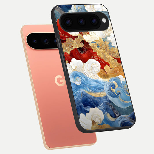  Colored Waves phone case For Google Pixel 11 Pro XL showing premium glass back cover with detailed artwork