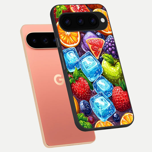  Colorful Fruits with Ice phone case For Google Pixel 11 Pro XL showing premium glass back cover with detailed artwork
