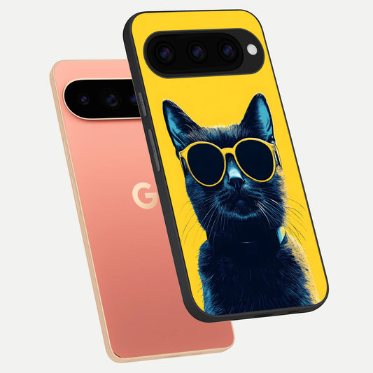  Cool Cat Vibes phone case For Google Pixel 11 Pro XL showing premium glass back cover with detailed artwork