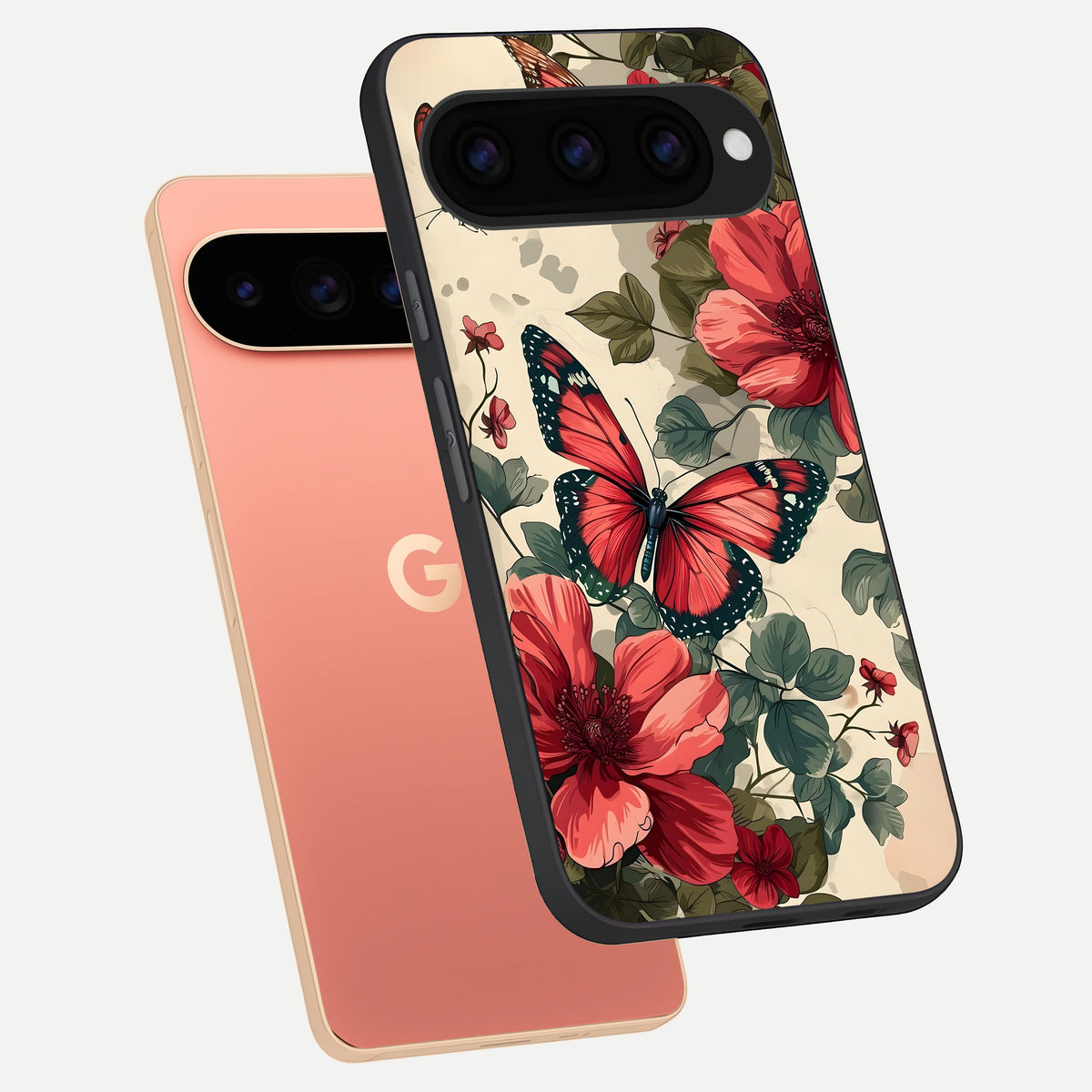  Crimson Butterfly Garden phone case For Google Pixel 11 Pro XL showing premium glass back cover with detailed artwork