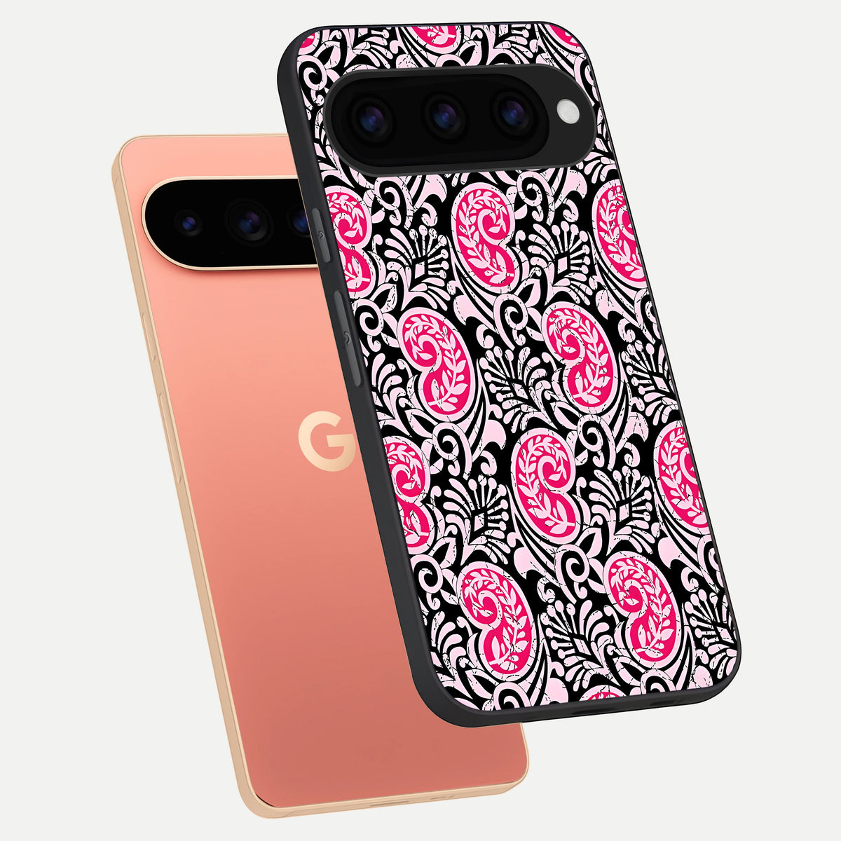  Crimson Paisley Charm phone case For Google Pixel 11 Pro XL showing premium glass back cover with detailed artwork