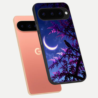  Crow And Moon Scenery phone case For Google Pixel 11 Pro XL showing premium glass back cover with detailed artwork
