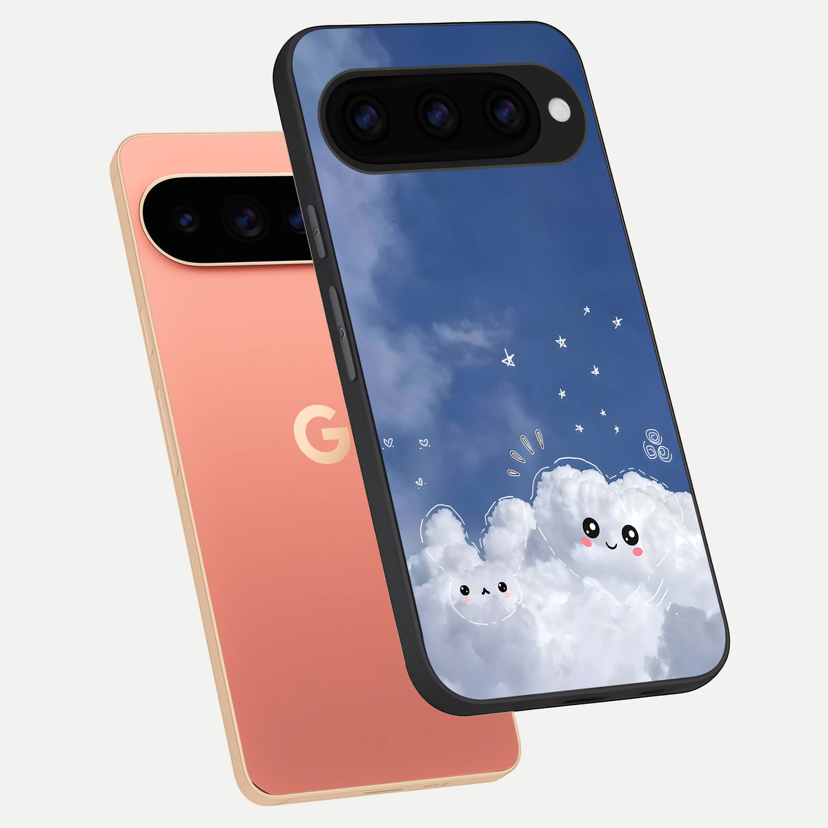  Cute Blossom Cloud phone case For Google Pixel 11 Pro XL showing premium glass back cover with detailed artwork