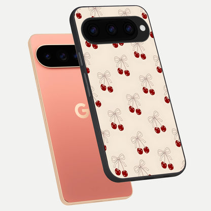  Cute Cherry Pattern phone case For Google Pixel 11 Pro XL showing premium glass back cover with detailed artwork