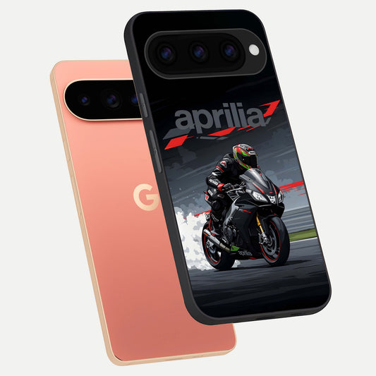  Dark Aprilla phone case For Google Pixel 11 Pro XL showing premium glass back cover with detailed artwork